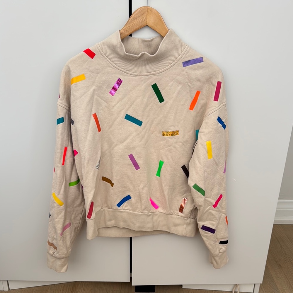 Beige Confetti-Print Turtleneck Sweater